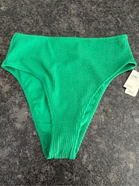 aerie Ribbed High-Waist Bikini Bottoms in Emerald Green